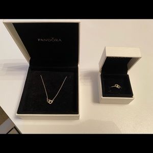 Matching Pandora Interlocked Double Heart Necklace and Ring